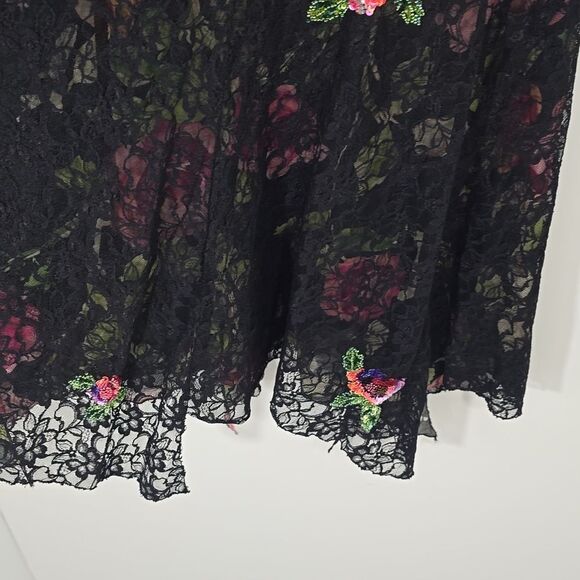 {Nicole Miller New York} 90s Y2K Lace Overlay Floral Sequins Asymmetrical Skirt - Picture 8 of 16